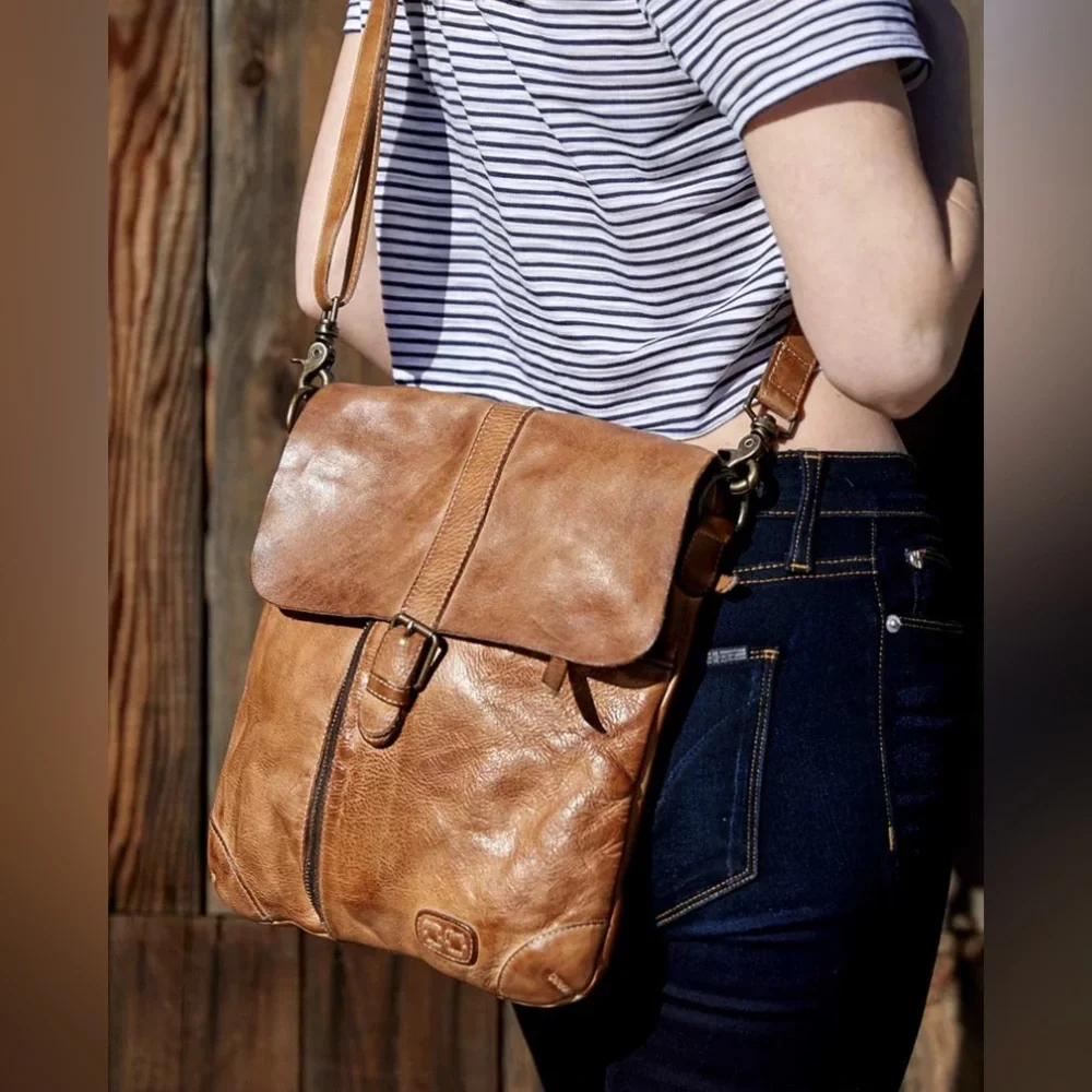 NWT Bed Stu Jack Leather Crossbody Bag Tan Rustic Retail $245